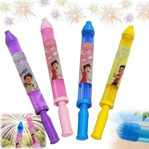 Firework Water Gun, 4Pcs Romantic Firework Water Squirter High Pressure Pull-Out Water Pistols Toys for Kids Water Blaster Outdoor Swimming Pool Toys