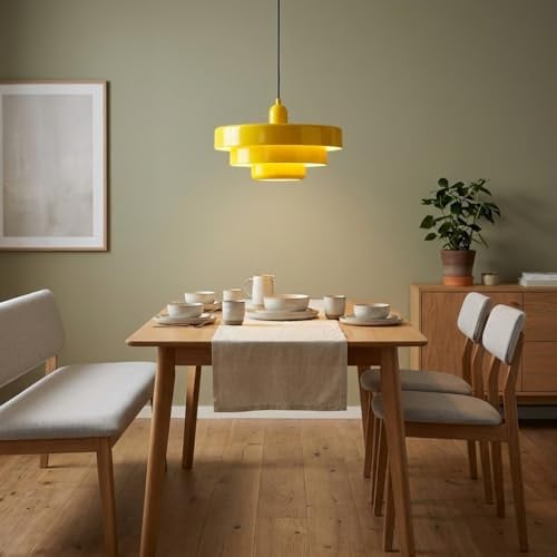 BARCELONA LED Pendelleuchte MACARRON Gelb 3-stufig, Metall Eisen, Bauhaus Minimalistisch, Indirekte Blendfreie Beleuchtung, Klassisch Vintage Modern & Zeitloser Luxus E27