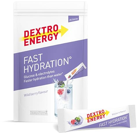 Dextro Energy Fast Hydration Electrolitos Wildberry - 25 Sticks | Polvo de electrolitos con zinc para hidratación óptima en deporte y recuperación