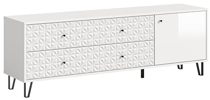 xonox.home – Lowboard Prisma 164x56x40 cm in Weiß mit effektvoller 3D-Front – Modernes Stauraummöbel für Wohn- und Schlafbereiche, bietet Platz für Medien und Deko – praktisch & pflegeleicht