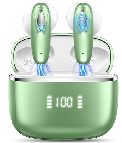 Auriculares Inalámbricos Bluetooth, Auriculares Bluetooth 5.3 HiFi Estéreo, 40H Cascos Inalambricos Bluetooth con ENC Reducción de Ruido, Pantalla LED, USB-C, Control Táctil, IP7 Impermeable Audifonos