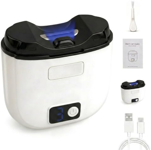 Coupe-Ongles Électrique 3-en-1 Rechargeable USB avec LED, Coupe Ongle Automatique Ultra Silencieux <40 dB, 3 Vitesses Réglables, Lime et Collecteur Intégré, Pour Bébé, Adulte et Personne Âgée
