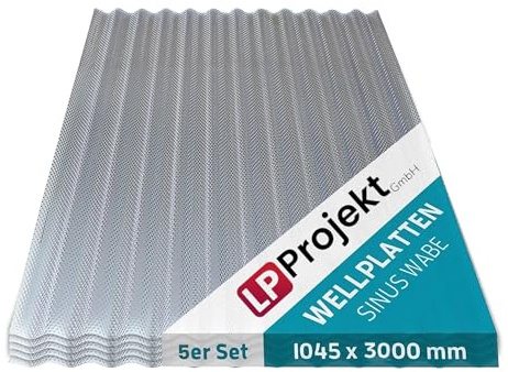 LP Projekt Wellplatten 5er-Set - Robuste, leicht & langlebig klar Wellplatten Dach 104,5 × 300 cm | UV beständig & Wetterfeste Platten für außen & Gewächshaus mit niedrig wartung oberfläche