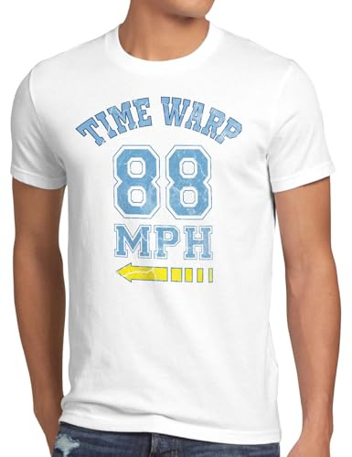 style3 Time Warp 88mph Herren T-Shirt Zukunft Marty Gamer College, Größe:XL, Farbe:Weiß