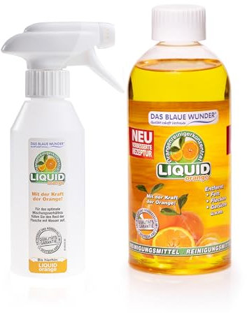 Das blaue Wunder Liquid Orange Orangenreiniger 500 ml Konzentrat, Allzweckreiniger für den Haushalt, Universalreiniger für Küche Bad Auto, inkl. Sprühflasche