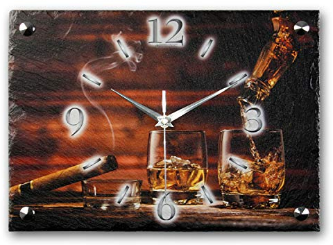 Kreative Feder Designer-Wanduhr aus Stein (Beton) 35x25cm braun mit flüsterleisem Uhrwerk - Whisky