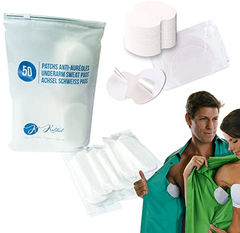 Kalibel - Coussinet anti Auréoles, 50 Patchs Anti Transpiration - Jetable, Invisible et Confortable - Patch Protège Aisselles Femmes et Hommes (Combat Hyperhidrose et Traces de sueur sous les bras)