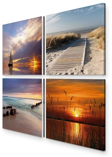 murando - Wandbilder Set Landschaft 60x60 cm 4 Teilig je 30x30 Vlies Leinwandbild Kunstdruck modern Wandbilder XXL Wanddekoration Design Wand Bild mehrteilig - Natur Meer Wasser Strand