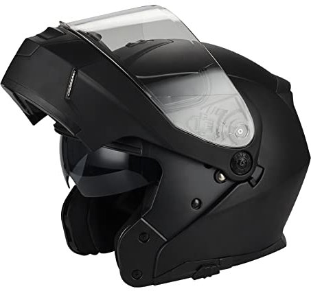 BHR Casco Modulare Moto con Doppia Visiera 805 POWER | Casco Moto Integrale Omologato ECE con Visiera Doppia Antigraffio | Casco Moto Modulare Uomo & Donna | NERO OPACO | M