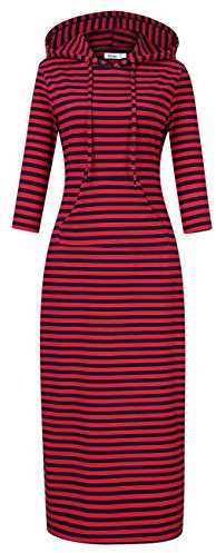 MISSKY Casual Maxi Dresses for Women,3/4 Sleeve Pocket Slim Pullover Hoodie Dress - - XX-Large