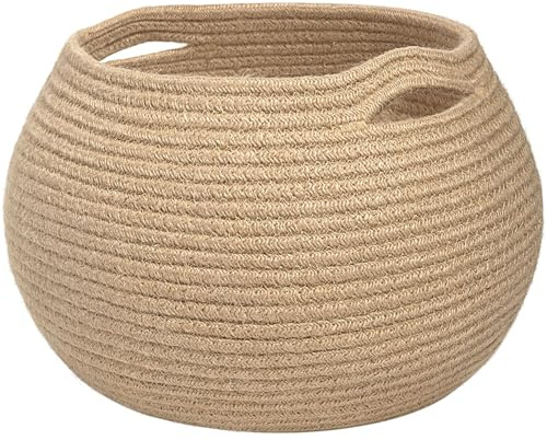 Goodpick Wicker Storage Basket for Living Room, Small Round Woven Basket for Toys, Towel, Bedroom, Children Corner Decoration Plant Baskets Indoor, Jute, 10D x 8.3H