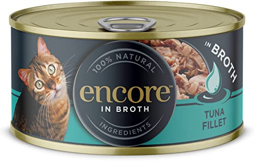 Encore 100% Natural Wet Cat Food, Tuna Fillet in Broth (Pack of 16 x 70g Tins)
