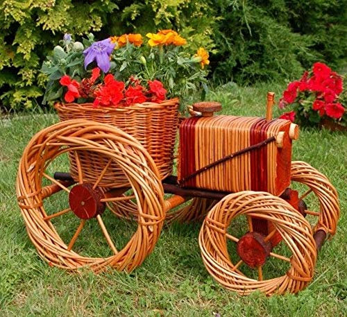 Premium Traktor 55cm Korbgeflecht Rattan Körbe Pflanzkorb Pflanzkasten Garten Deko