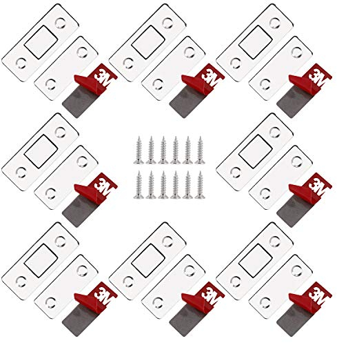 Tür Magnete für Schranktüren, 8 Stück Ultra Dünn Selbstklebend Schublade Magnet Türschließer mit Schrauben, Stark Magnetverschluss für Möbeltüren