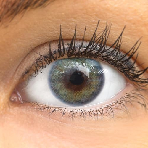 GLAMLENS Jasmine Light Blue Farbige Kontaktlinsen Blau dezent natürlich mit Behälter – Monatslinsen mit Stärke -6.00, Silikon Hydrogel, DIA 14.0, 1 Paar (2 Stück)