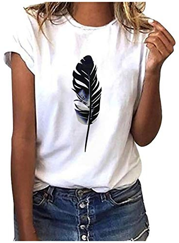 Tshirt Damen Lässige Elektrokardiogramm Druck Oberteile Herzschlagkurve Pullover T-shirt Einfarbiges Basic Shirt Rundhals Kurzarm Sommer Tops Lockere All-Match Tunika Bluse Laufshirt Sportshirt