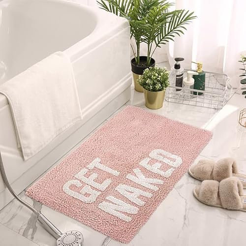 BBSET Get Naked Badematte, süßer, lustiger Badezimmerteppich, maschinenwaschbar, Badematten für Badezimmerboden, Badewanne und Dusche, rutschfest, weich, Dekor-Teppich, 50.8 x 81.3 cm (Rosa)