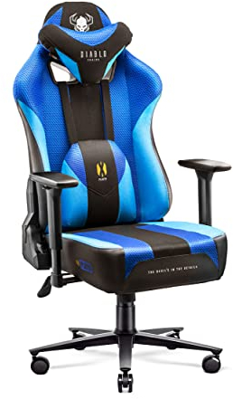 Diablo X-Player Gaming Stuhl Bürostuhl Schreibtischstuhl Stoff 3D Armlehnen Ergonomisches Design Nacken/- Lendenkissen (Frost Black, Normal (L))