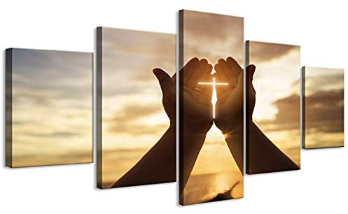 ZHONGYUTONG 5 Stück Jesus Christus Leinwand Wandkunst Gerahmt Jesus Kreuz Hand Gebet Bilder Gemälde religiöse Poster und Druck Moderne Wohnkultur (150x80cm)