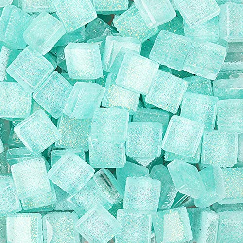 Glass Mosaic Tiles Square Glitter Crystal Mosaic Stones Glass Pieces for DIY Art Craft Decoration 200g,1x1cm(Water Blue)