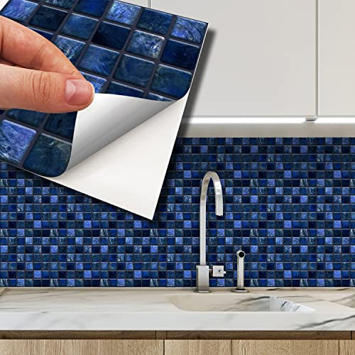 WALPLUS 120pcs 15x15cm Pearl Noir Blue Jewel Mosaic Wall Tile Sticker Set Black Aluminium Film Peel and Stick Backsplash Decals Home Decors Splashback for Kitchen Bathroom Tiles Paint Stick on Wall