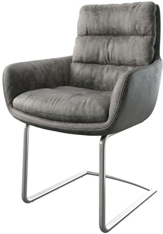 Schwingstuhl Abelia-Flex mit Armlehnen Freischwinger rund Edelstahl Mikrofaser Grau Antik