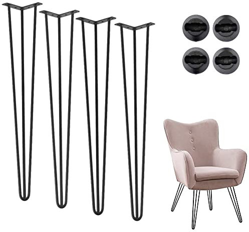 Pied de Table Metal 71cm, Pied de Meuble 3 Tiges Durable, avec Vis et Protecteurs de Sol, Pied en Épingle à Cheveux pour Table Basse, Chaise, Pied de Table Industriel, Noir (28 inch)