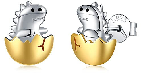 JSFJOFO 925 Sterling Silber 18 Karat Gold süße Dinosaurier Ei Ohrringe kleine Ohrstecker lustiger Schmuck Geschenk für Frauen Teenager Mädchen