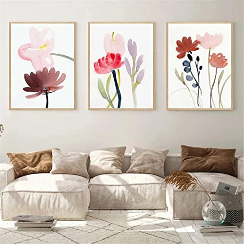 EXQULEG 3 Stück Set Poster Blume Leinwand Ohne Rahmen Leinwanddruck Wandkunst Dekoration Rosa Blume Bild für Wohnzimmer Wandkunst Dekoration (30x40cm)