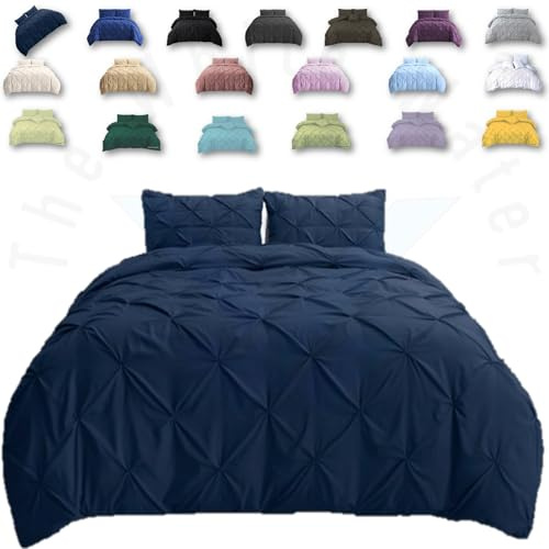TheWhiteWater Duvet Set - 2in1 Super King - Navy Blue Bedding Set - Duvet Cover + Matching Pillowcases - Holidays Hotel Style Polycotton Pintuck Cover (Navy, 2in1 Pintuck - Super King)