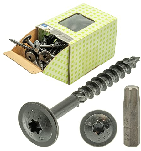 Geakv Tellerkopfschrauben schwarz 8 x 100-50 St. Inkl. BIT Holzbauschrauben Torx schwarze Schrauben