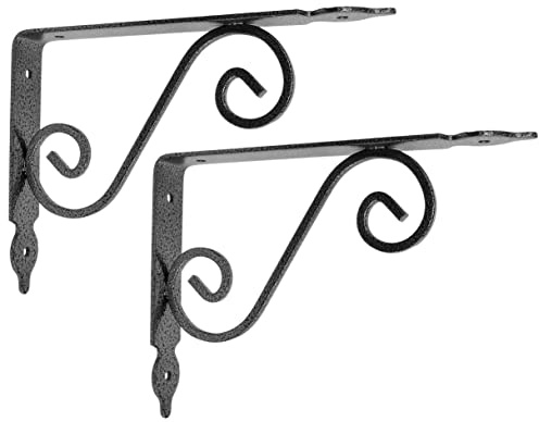 AERZETIX - C57274 - Lot de 2 Consoles d'étagères décoratives 190x140x25 mm - couleur: gris - effet fer forgé supports équerres renforcées à angle droit - pour fixation murale - en acier