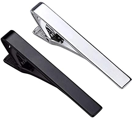Pince à Cravate, 2 Pcs Pinces à Cravate Accessoires de Cravate pour Hommes Coffret Cadeau Classique Pince à Cravate pour Styles Longs ou Courts Cravate Mariage Business Clips (Argent, Noir)