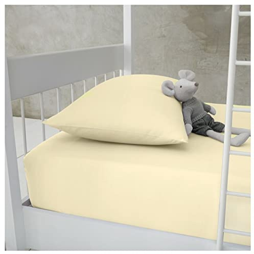 Percale Fitted Sheet - 100% Polycotton Bunk Bed Size Super Soft Luxury Non Iron Easy Care Fitted Bedding Sheet, 25CM Deep Pockets Bed Sheet - Small Single, 75 x190cm (Cream)