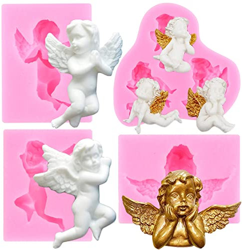 RFGHAC Lot de 4 moules en silicone en forme de bébé d'ange pour décoration de gâteaux, cupcakes, bonbons, chocolat, pâte à sucre
