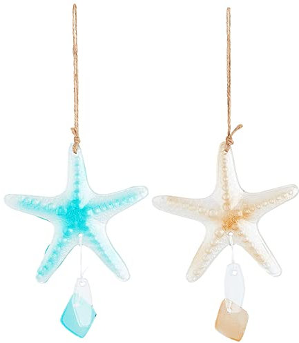GORGECRAFT 1 Set 2 Styles Sea Star Ornaments 13×5.5 Sea Glass Starfish Hanging Decoration Christmas Tree Decor Sea Life Nautical Home Beach Wall Art Decor Coastal Christmas Decorations for Bathroom