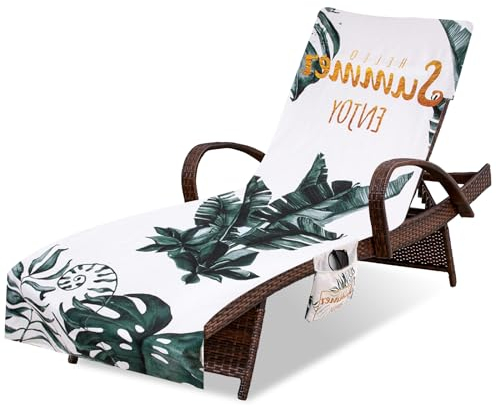 Fundas Tumbona con Bolsillo,Toalla de Playa de Secado rápido para Silla de Playa/Colchoneta Tumbona Jardin,Funda Protectora para Cojines Tumbonas,Microfibra Cubierta para Silla de Piscina