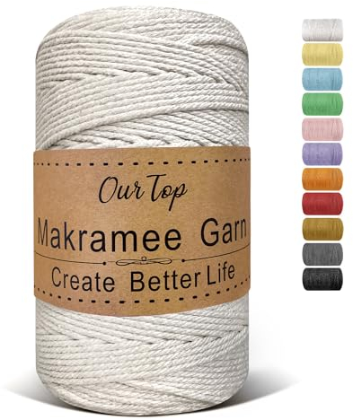 OurTop Premium Makramee Garn Natur, 3mm x 300m Macrame Cord Makramee Schnur Makramee Kordel, Garn für DIY Handwerk, Weben Dekoration, Hängepflanze Pflanze Aufhänger