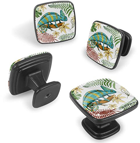 TBOUOBT 12 Pack Kitchen Cabinet Knobs Pulls, Drawer Knobs for Modern Closet Furniture Door, Hawaii Tropical Jungle Animal Chameleon