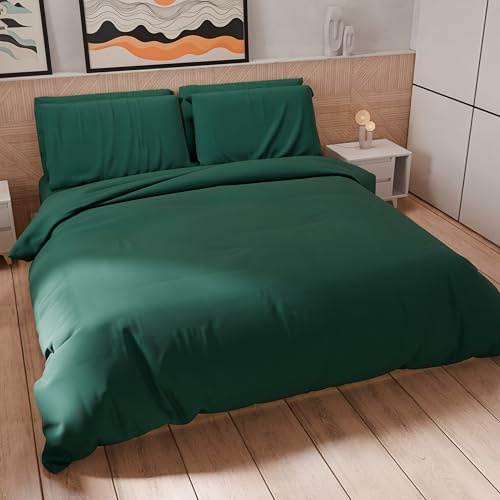 PETTI Artigiani Italiani - One and a Half Duvet Cover, Duvet Cover and Pillow Cases in Microfiber, Solid Color Emerald Green, 100% Made in Italy