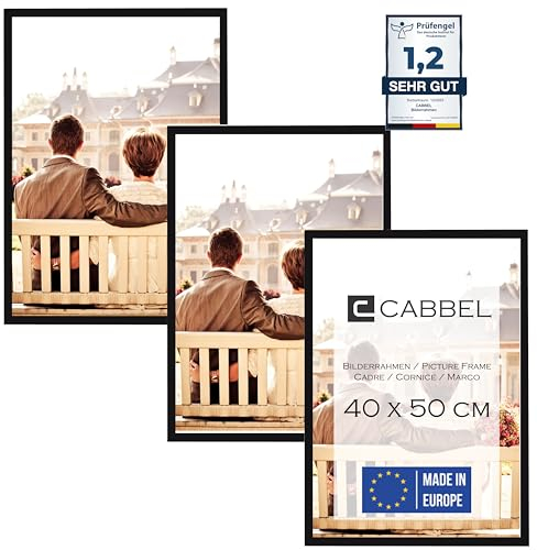 CABBEL Lot de trois (3 pcs.) cadres photo 40x50 cm MDF cadre en bois en noir | avec verre plexi incassable/Moderne