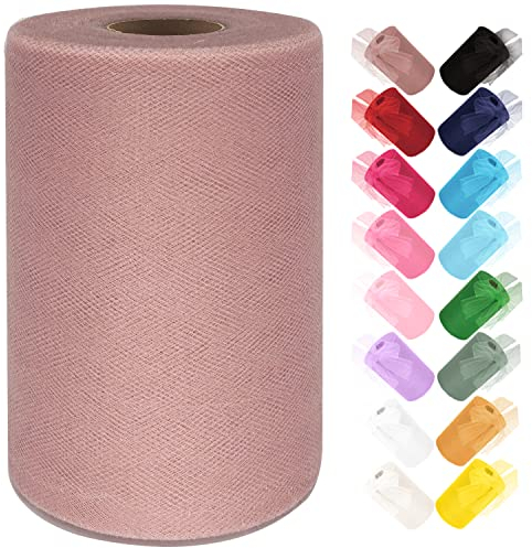 Rouleau de tulle rose poudré 15 cm x 91 m pour robe tutu, pompons, nœuds de porte, emballage cadeau, fête prénatale, décoration de mariage