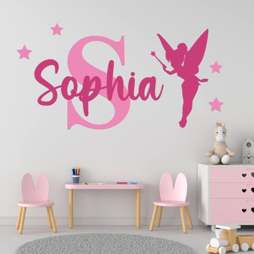 Campanellino - Bambino/Bambina - Adesivo murale decorativo con nome e iniziale, design Peter Pan