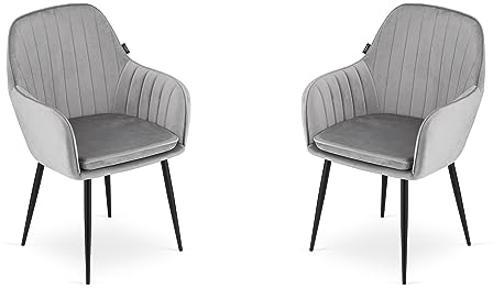 VBChome Stuhl 2er Set Silber-Grau Esszimmerstühle Küchenstuhl Wohnzimmerstuhl Bürostuhl Stuhl mit Rückenlehne Gestell aus Metall Polsterstuhl Samt Stuhl aus Samt Velours Silber-Grau