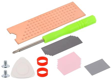 uxcell 1 Pack M.2 2280 NVME SSD Heatsink Cooler Copper Heat Sink with Silicone Thermal Pads,Triangle Pry Tool,Screwdriver,Screws,Silicone Ring Band,74x22x1mm