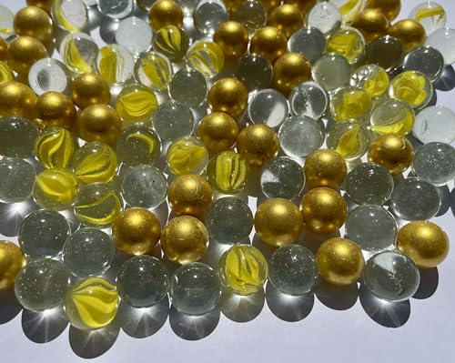 FAIRY TAIL & GLITZER FEE 100 Murmeln Gold Klare Mischung Glaskugeln 16mm Murmelspiel Gold klar Murmel