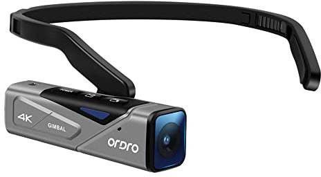 HUIOP Videocamera EP7 Videocamera 4K 60fps indossabile da testa Visuale in prima persona Videocamera a mani libere Controllo APP Autofocus Gimbal a 2 assi integrato Anti-shake con telecomando