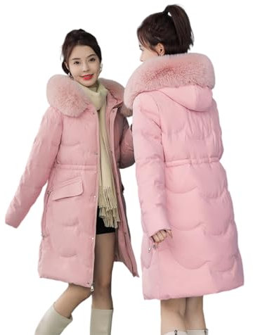 Minetom Doudoune Femme avec Longue Fausse Fourrure À Capuche Et Manches Manteau Automne Et Hiver Parka Coton Blouson D Rose S
