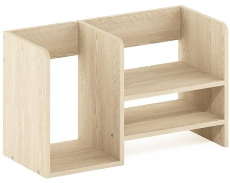 Furinno Hermite Aufbewahrungs-Organizer aus Holz für Schreibtisch-Bücher und Heim-Bürobedarf, Bauhaus-Eiche, 2 Fächer und ein Aktenfach