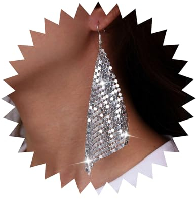 TseenYi Ohrringe Aus Metallgeflecht Pailletten Quaste Lange Ohrringe Silber Pailletten Ohrringe Netz Pailletten Lange Ohrringe Metallgeflecht Ohrringe Baumeln Schmuck Für Frauen Und Mädchen